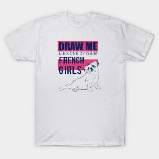 Draw Me Like One of Your French Girls Bulldog, Navy/Pink T-Shirt